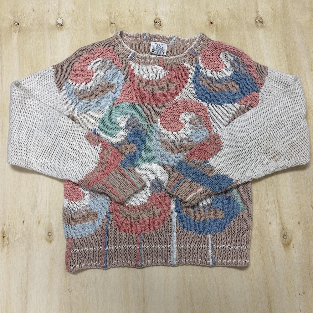 Vintage PS Sport Sweater Womens Small Multicolor Crew Neck Geometric Chunky-Knit